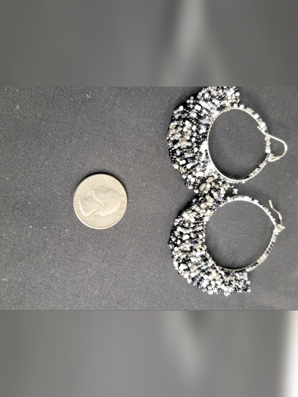 Beaded Hoop Earrings - Black, White & Silver